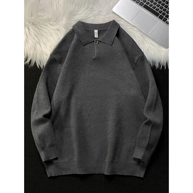 Drop Shoulder Plain Polo Sweater