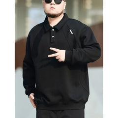 Plus Size Plain Polo Sweatshirt