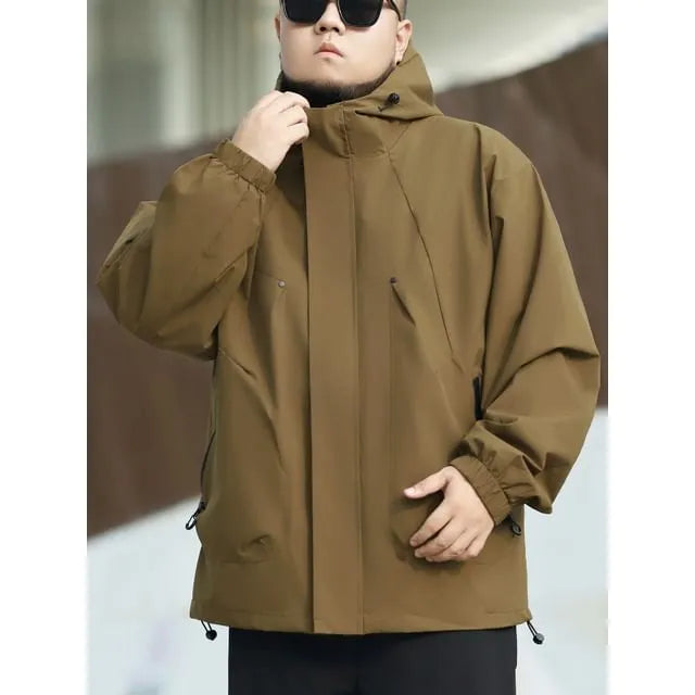 Plus Size Hooded Plain Zip Jacket