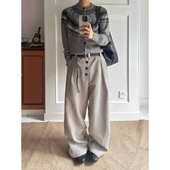 Mid Rise Plaid Wide Leg Dress Pants