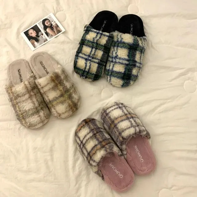 Plaid Chenille Home Slippers