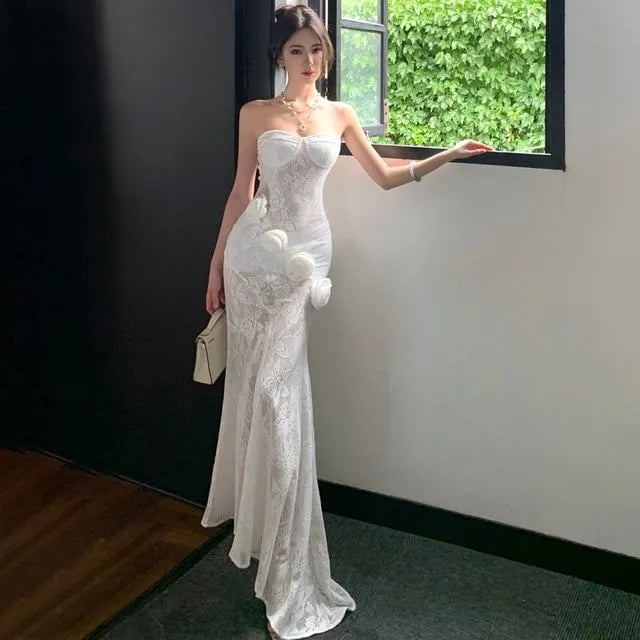 Strapless Lace Asymmetrical Mermaid Dress