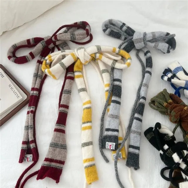 Striped Knit Narrow Scarf