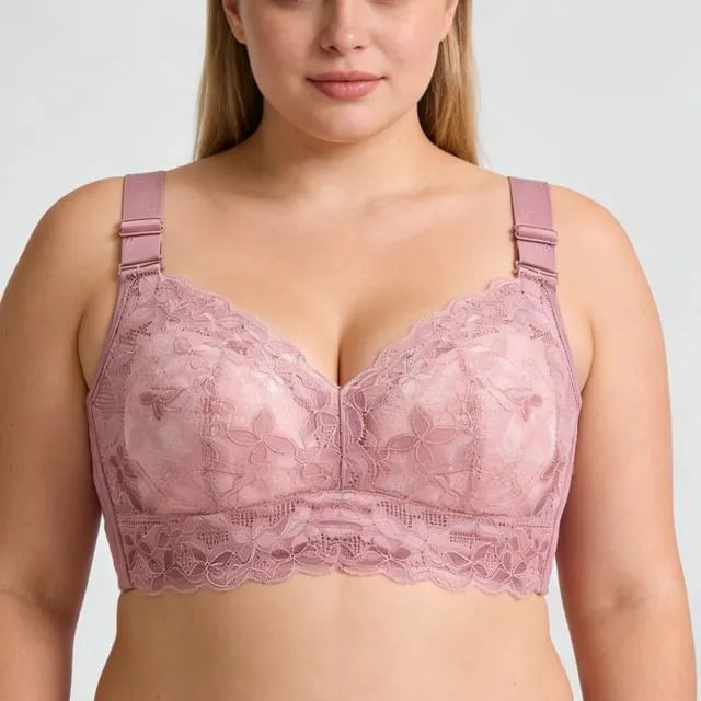 [90B - 120F] Plus Size Plain Lace Wireless Bra