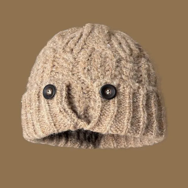 Button Accent Cable Knit Beanie