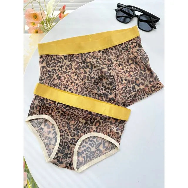 Couple Matching Set: Leopard Print Mesh Panty + Boxer Brief