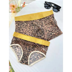 Couple Matching Set: Leopard Print Mesh Panty + Boxer Brief