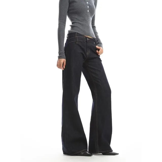 Low Rise Asymmetrical Washed Studded Wide Leg Jeans
