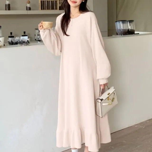 Maternity Long-Sleeve Knit Midi A-Line Dress