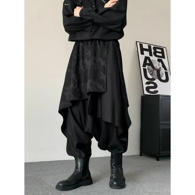 Mid Rise Camouflage Panel Harem Pants