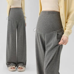 Maternity Drawstring Waist Plain Wide Leg Pants