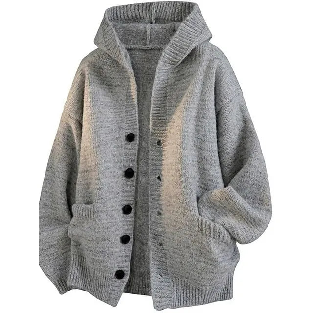 Plain Hooded Button-Up Cardigan