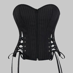 Pinstriped Slit Lace Up Tube Bustier Top