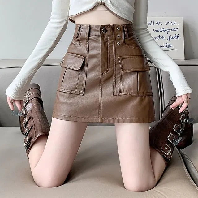 High Waist Faux Leather Mini Pencil Skirt