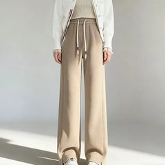 Drawstring Waist Plain Fleece-Lined Corduroy Straight Leg Pants