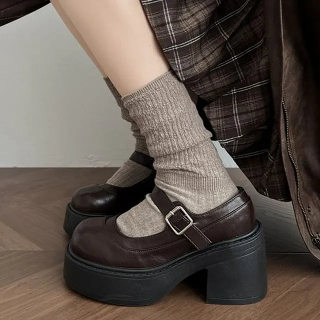 Faux Leather Platform Mary Jane Shoes