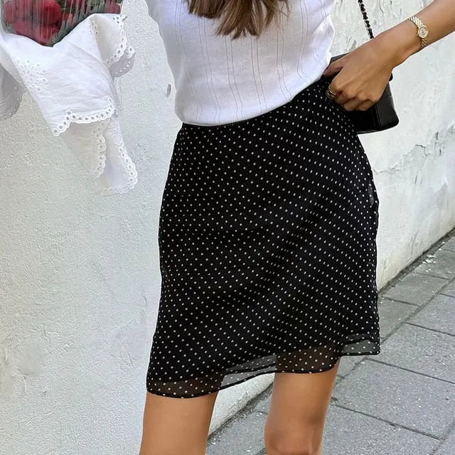 High Waist Polka Dot Sheer Mini Pencil Skirt