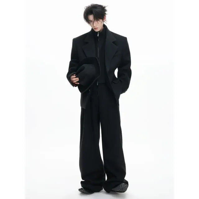 Mock Two-Piece Blazer / Wide-Leg Dress Pants