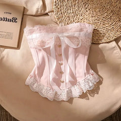 Strapless Lace Trim Corset Top