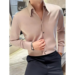 Long-Sleeve Collared Plain Button Up Shirt
