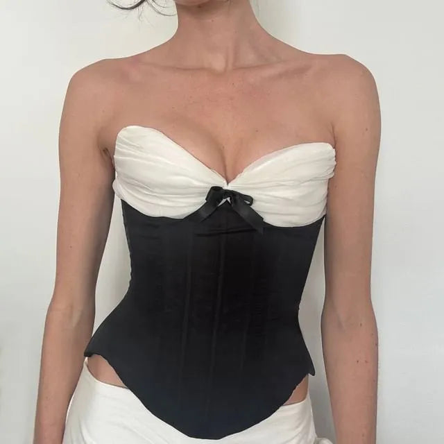 Two Tone Bow Panel Tube Corset Top