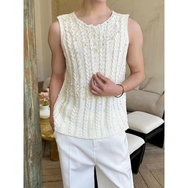 Crewneck Beaded Plain Tank Top
