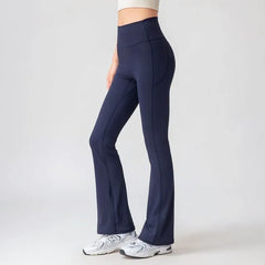 Mid Rise Plain Flared Yoga Pants / Stand Collar Contrast Piping Zip Jacket / Set