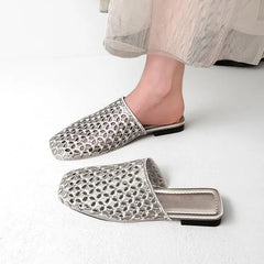 Square-Toe Perfoarted Mules