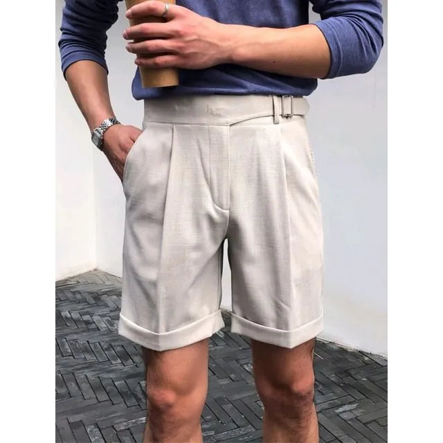 High Waist Plain Roll Up Hem Shorts