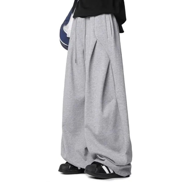 Drawstring Waist Plain Barrel Leg Baggy Sweatpants