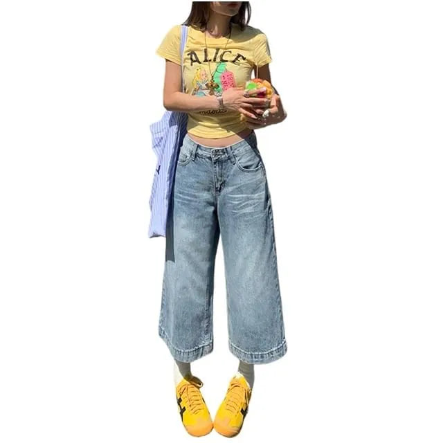 Low Waist Washed Wide Leg Jorts