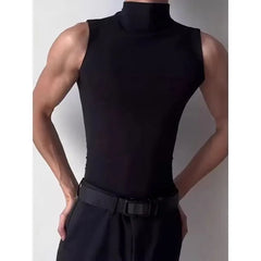 Sleeveless Mock Neck Plain Tank Top