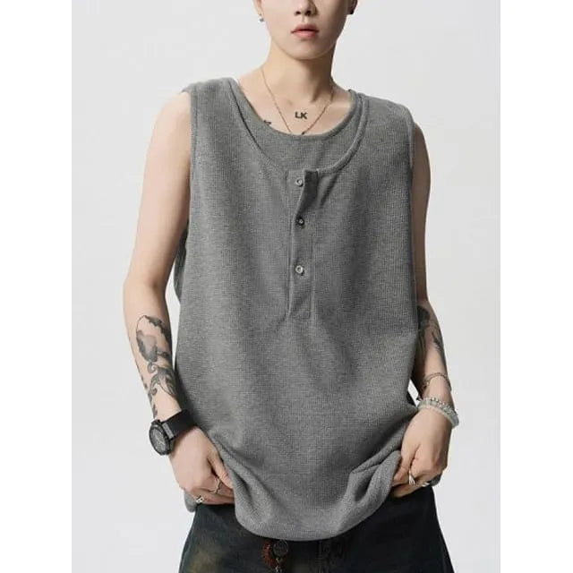 Mock Two-Piece Crewneck Plain Tank Top
