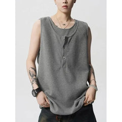 Mock Two-Piece Crewneck Plain Tank Top