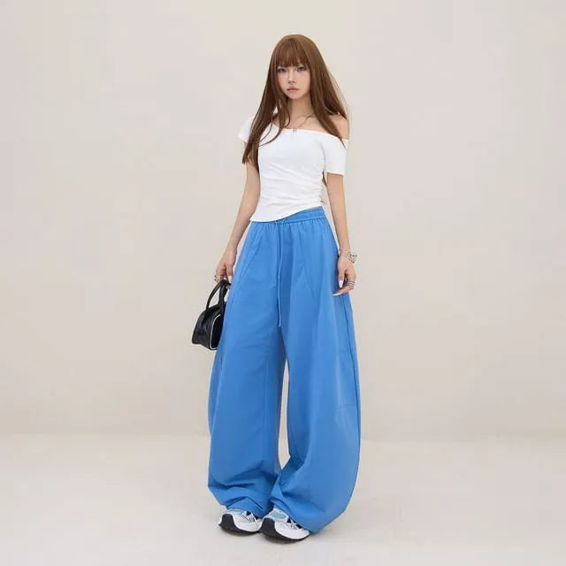 Elastic Waist Plain Baggy Sweatpants