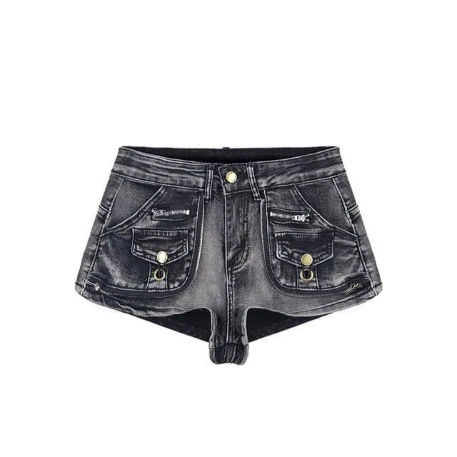 Mid Rise Washed Denim Hot Pants