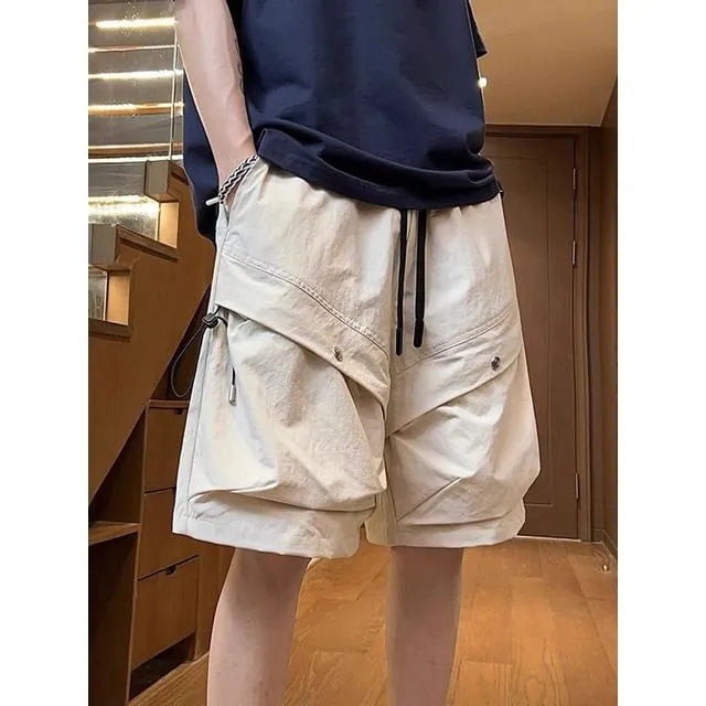 Drawstring Waist Plain Cargo Shorts