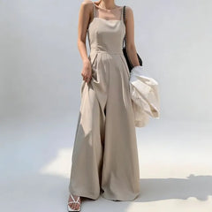 Spaghetti Strap Plain Wide Leg Jumpsuit