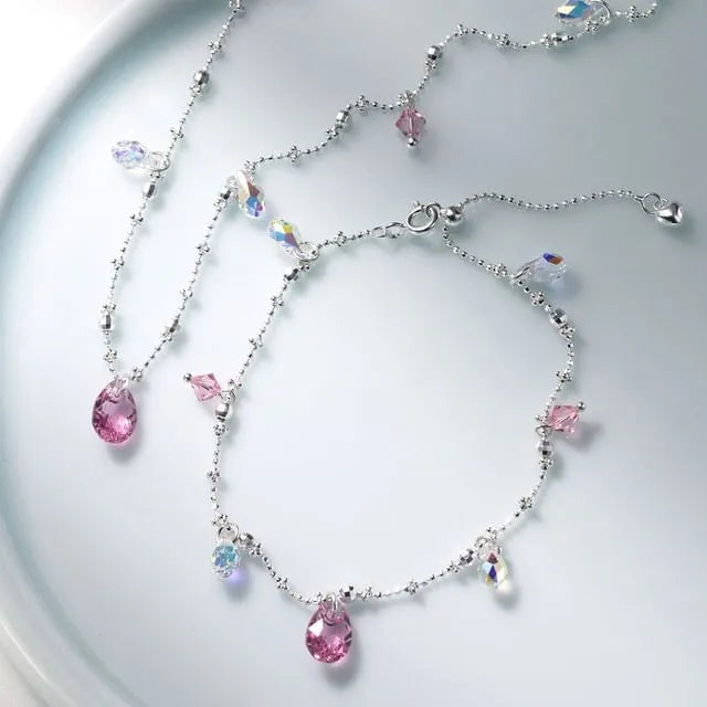 925 Sterling Silver Faux Crystal Station Bracelet / Pendant Necklace