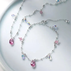925 Sterling Silver Faux Crystal Station Bracelet / Pendant Necklace