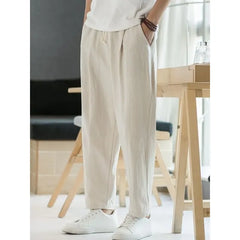 Drawstring Waist Plain Cropped Baggy Pants
