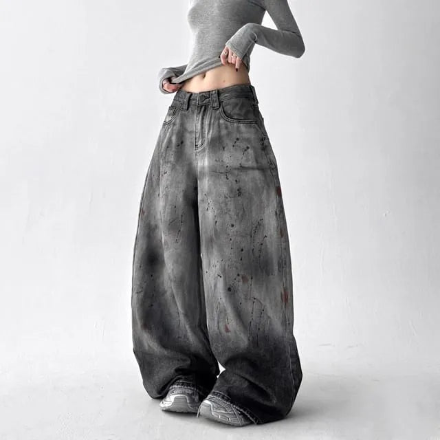 Mid Rise Washed Barrel Leg Baggy Jeans