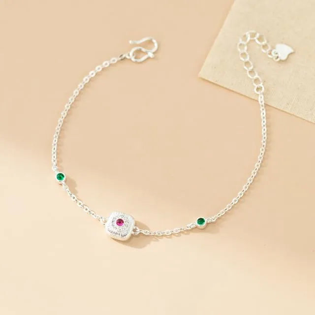 925 Sterling Silver Square Rhinestone Bracelet