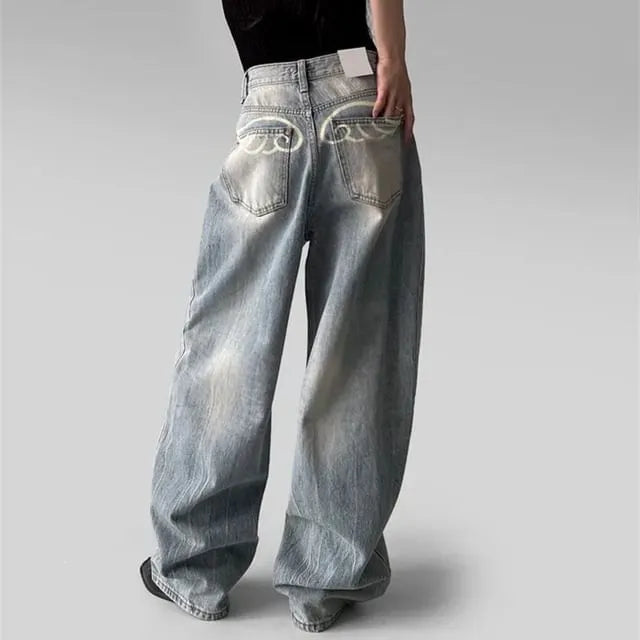 Mid Rise Washed Wide Leg Baggy Jeans