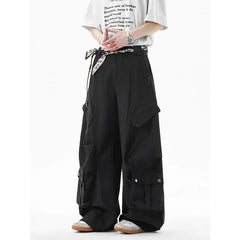 Mid Waist Plain Wide Leg Cargo Pants