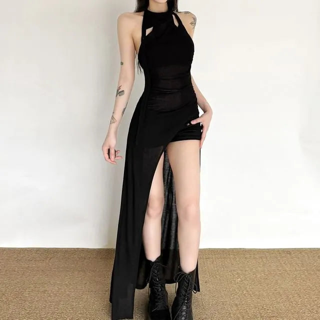 Sleeveless Cutout Asymmetrical Plain A-Line Dress