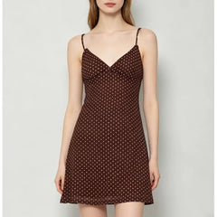 Spaghetti Strap V-Neck Polka Dot Mini A-Line Dress