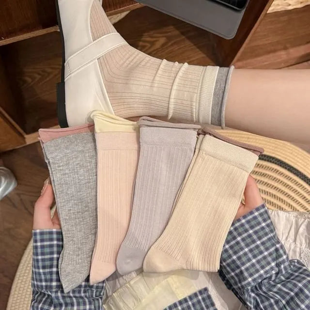Two Tone Panel Ribbed Short Socks