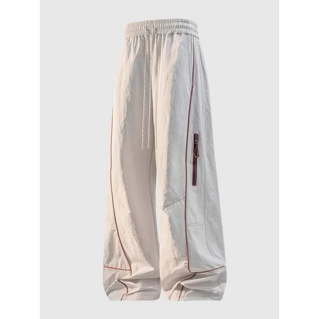 Drawstring Waist Contrast Trim Wide Leg Pants