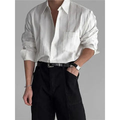 Long-Sleeve Collared Textured Button Up Shirt